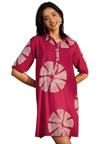 Robe évasée en coton imprimé rose Libas pour rester fraîche et élégante