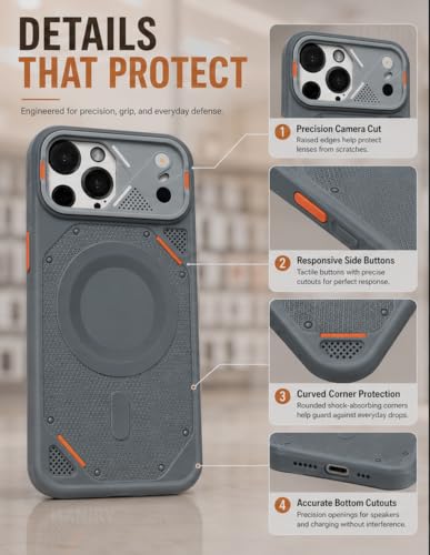 Image of iPhone 13 Pro Case Cover | Premium Compatible Mag-Safe Style Shockproof Back Cover for iPhone 13 Pro | Camera Protection Mobile Case (Gray)