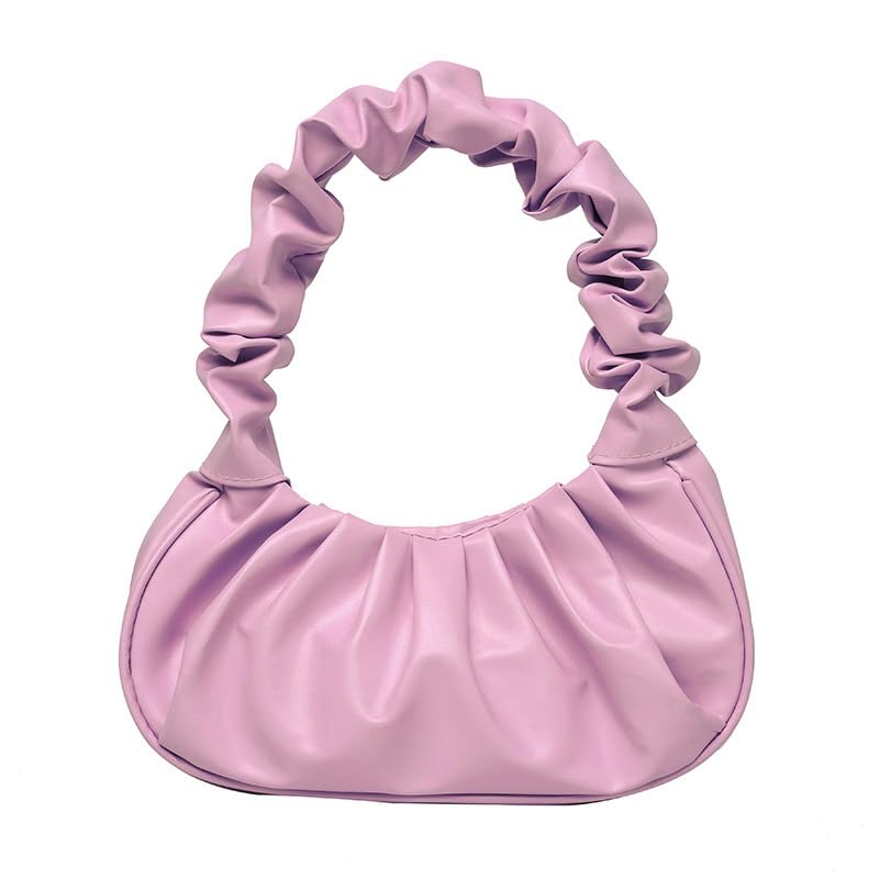Soft PU Single Shoulder Bag – Multi-Functional Cloud Dumpling Design, Wrinkled, Large Capacity, Multiple Colors (Pink)