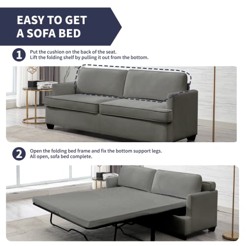 Zafly Pull Out Sofa Bed Loveseat Sleeper Couch Living Room Set For Apartment, Small Spaces (Gray) Grey Blue #TOP4