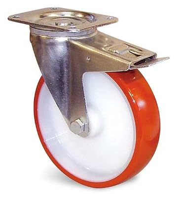 Roulette polyuréthane rouge à platine pivotante + frein D 150mm - Guitel Hervieu - EP5BD150-28L