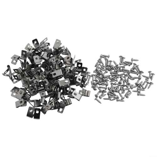 Lot de 100 pinces en acier inoxydable avec vis pour fil de clôture, pinces à fil conçues pour sécuriser le treillis métallique et les câbles sur différents poteaux de clôture extérieurs (aluminium)