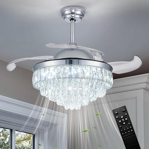 CLAIRDAI 42" Chrome Crystal Fandelier, Dimmable Remote Fan