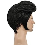 Juziviee Elvis Wig Costume Short Black Wigs for Men with Glasses 70s Costume Wig Cute Natural Soft...