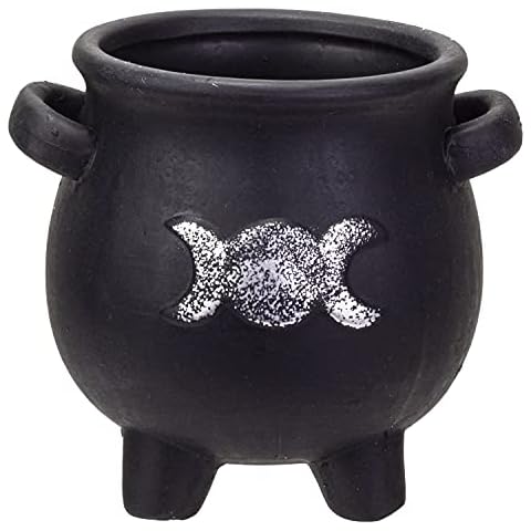 Witches Cauldron Terracotta Planter Pot with Triple Moon Cover