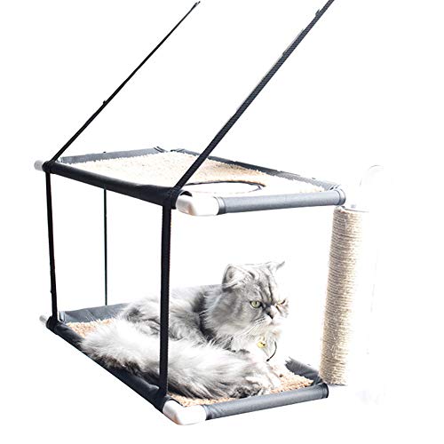 Pozodul - Hamaca de Doble Capa para Ventana de Gato con Marco de Metal Estable y Ventosa para Cama de Gato