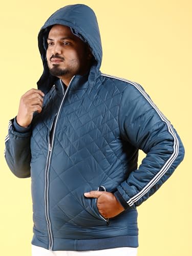 Image of Hardsoda by The Indian Garage Co Men Plus Size Regular Fit Solid Detachable Hood Puffer Jacket