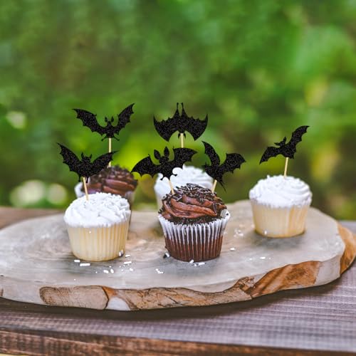 Moffris HALLOWEEN-01 24 Pcs Glitter Halloween Bat Cupcake Toppers thumb #4