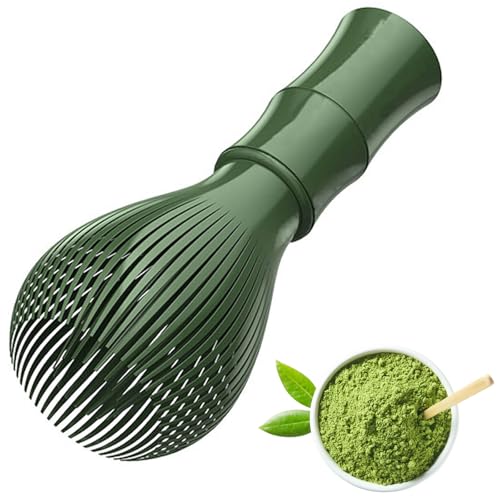 抹茶泡立て器 茶筅 抹茶ブレンダー 竹の形 ABSプラスチック製 手作り抹茶ブラシ 再利用可能 バリなし カビ防止 洗い可能 食洗機対応 速乾性 クリーン簡単 折れにくい 抹茶ツール グリーン