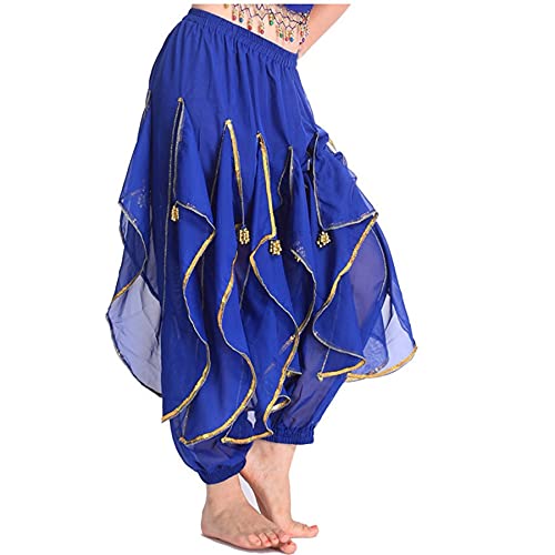 MUNAFIE Belly Dance Harem Pants - Tribal Costume Pants for Women, High Waisted Elastic Waistband, Soft Stretchy Fabric Navy Blue