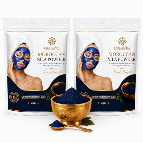Image of Natural Nila Moroccan Blue Powder - 100gm (50g x 2) | 100% Natural Indigo Blue Powder for Skin Brightening, Tan Removal & Detox | Traditional Moroccan Hammam Beauty Treatment | Face & Body Care (100g)