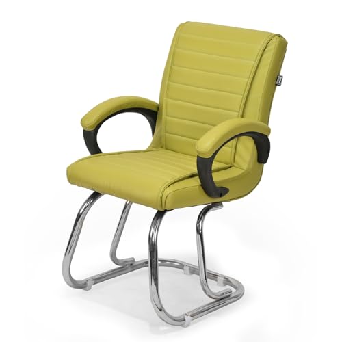 Image of GOYALSON Home Exclusive Visitor Study Reception Chair with Arm Rest and Heavy Frame with Cushioned Seat Back (2, Green, SS 303 Stainless Steel Frame)