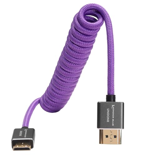 Image of KONDOR BLUE X Gerald Undone | MK2 HDMI to Mini HDMI Thin Short Coiled Braided Cable for On-Camera Monitors, Capture Cards + More | 4K /60hz | 18Gbps 3D HDR MetaData | Limited Edition Purple