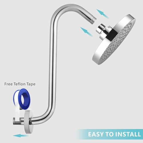 Nuodan Shower Head Extension Arm with Flange, S Shaped High Rise Gooseneck Showerhead Riser Pipe, Universal Standard 1/2" Connection - Bathroom Accessory (12 Inch, Chrome) by Nuodan - Used condition - Image 6