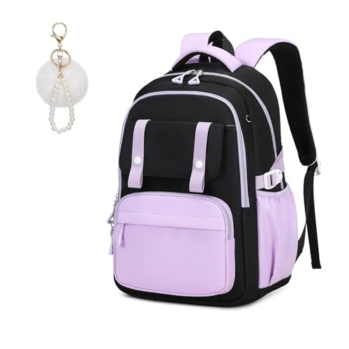 Sac à dos pour filles grand format noir et violet pour soulager le dos au collège