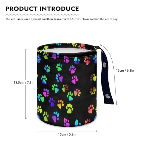 Image of Renewold Waterproof Car Trash Can Multicolor Dog Paws Print Organizer Adjustable Foldable Garbage Can Multipurpose Trash Bin for Car Front and Back Seat Camping Picnicing Travel Beach Storage Bag