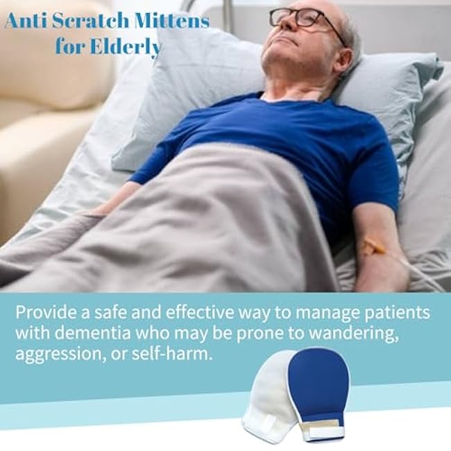 Lmaray Dementia Restraint Gloves 2 Pack, Breathable Anti Scratch Mitts for Elderly Patients, Safety Control Gloves for Adults
