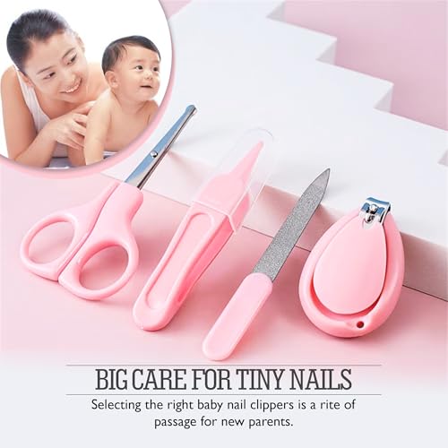 Image of GLUN Baby Care Set, Capsule Shape Pack, 4-in-1 (Anti-Pinch Nail Clipper, Scissor, Nail File, Tweezer) Cute Pink Colour Baby Manicure Set for Newborn, Infant & Toddler
