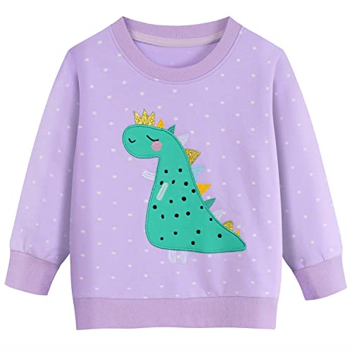 Little Hand Toddler Girls Dinosaur Sweaters Cute Fashion Sweat Shirt Kids Long Sleeve Purple Tops for 7 8 Years