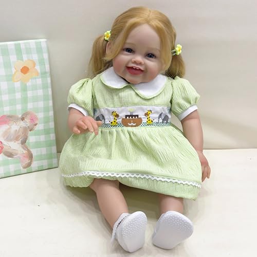 YIHANGG 60cm Reborn Baby Puppe Kleinkind Wurzeliges Blondes Haar Lebensecht Mädchen Prinzessin Puppe 3D-Malerei mit Sichtbaren Adern Geschenk Sammlungen – Bild 6