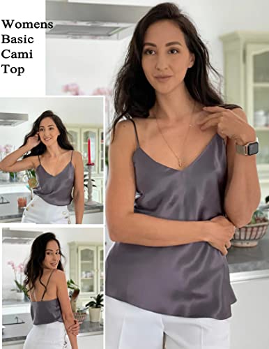 Ekouaer Women's 2 Packs Cami Tank Shirt Satin Silk Top Spaghetti Strap Camisole Tank Top #TOP3