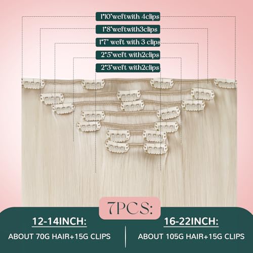 Image of Easyouth 24 Inch Clip in Hair Extensions Human Hair Blonde Hair Extensions Clip ins White Blonde Clips in Hair Extension Real Human Hair Add Length and Volume 7Pcs 120G