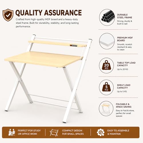 Image of InnoFur Meleti Folding Study Desk (Large)|Foldable Office Table|Adjustable Laptop Cum Computer Table Big (Beige, Regular)