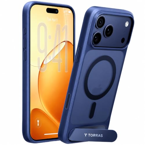 TORRAS OStand L1 for iPhone 17 Pro Case Durable Titanium Stand Compatible with Magsafe Camera Button Shield 12FT Drop Protection for iPhone 17 Pro Cover Navy Blue