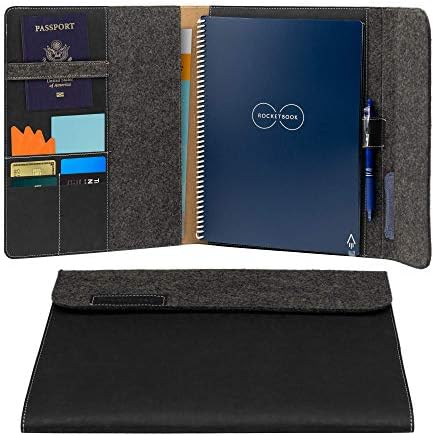 Rocketbook Smart Notebook Folio Cover - Dark Matter Black For Letter A4, Recyclable, Biodegradable, Pen Holder, Magnetic Clasp, Inner Storage