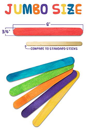 500 Pack Jumbo 6" Wooden Popsicle Sticks - Bright Assorted Colored - Large Craft Sticks #TOP2
