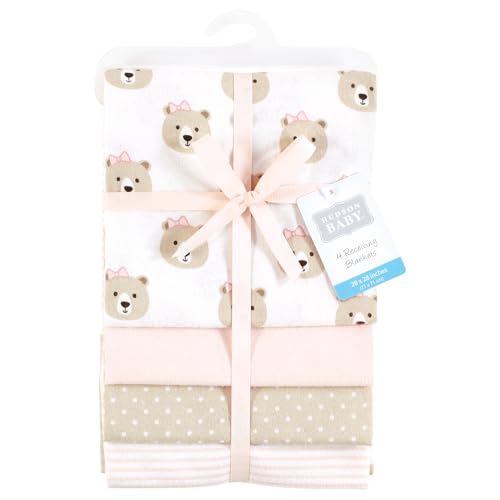 Image of Hudson Baby Unisex Baby Cotton Flannel Receiving Blankets, Pink Taupe Bear, One Size