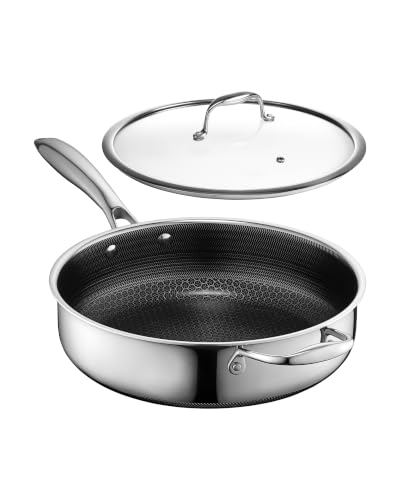 Image of HexClad 3.3 Quart Hybrid Nonstick Deep Sauté Frying Pan with Lid, Dishwasher and Oven-Safe, Induction Ready, Compatible with All Cooktops