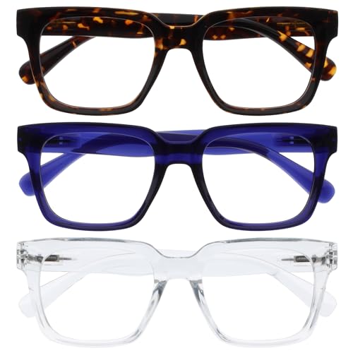 Image of OPULIZE ERA Blue Light Blocking Reading Glasses for Women & Men-Anti-Glare-UV400 Protection-Oversized Frame-Computer Screen Glasses-Brown Blue Clear-+2.50(Pack 3 of with 3 Pouches)