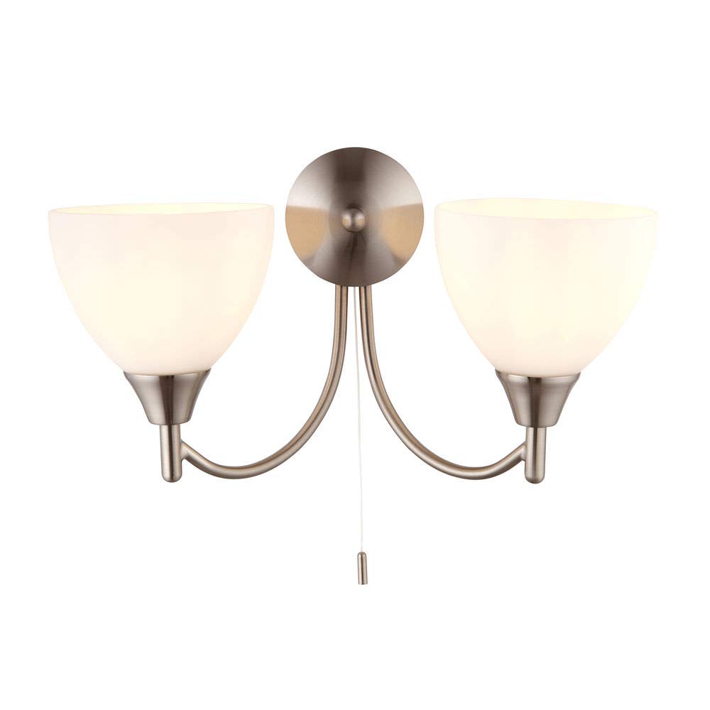Betta Lighting Satin Chrome Twin E14 Dimmable Pull Cord Switch Wall Light Uplighter