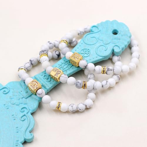 Image of Inlaid Zircon 12 Constellation Adjustable Stretch Bracelet - 6mm Frosted White Turquoise Beaded Bracelets for Women Men SJYA4647