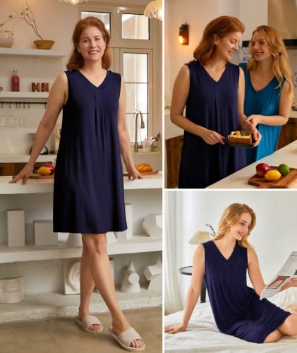 Image of GYS Cooling Bamboo Viscose Nightgowns for Women, Lightweight Sleeveless V Neck Sleep Shirt for Hot Sleepers, Soft Night dress