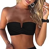 Hilor Black Push Up Bikini Top for Women Strapless Swimsuits Twist Front Bathing Suits Tops Bandeau Bikini Top 6