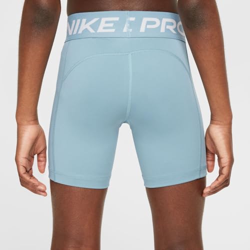 Nike Pro Big Kids' (Girls') Dri-FIT 5" Shorts (Denim Turquoise/White, FB1081-464) Size X-Small4