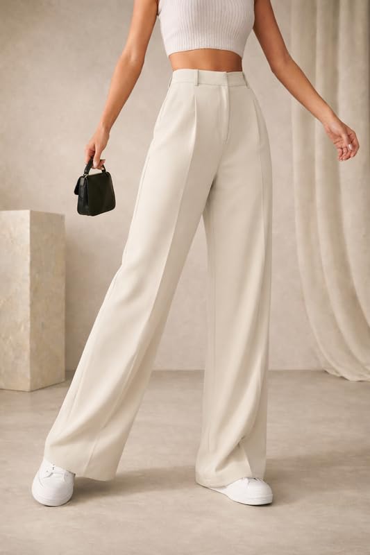 Image of Twill Regular Fit High-Waist Korean Trousers for Women & Girls | Casual Pants Outings