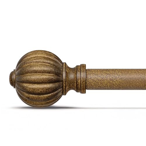 Antiqued Bronze Curtain Rods for Windows 72 to 144 Inch, 1'' Adjustable Heavy Duty Curtain Rod,Vintage Decorative Drapery Rods with Pumpkin Finials for Bedroom Living Room