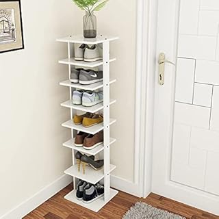 CASART 7-Tier Shoe Rack, Shoe Storage Organizer Stand Shelf, Detachable Board Multiple Layers, Vertical Shoe Tower for Narrow Closet, Entryway, Hallway and Bedroom (27 x 26 x 110cm, White)