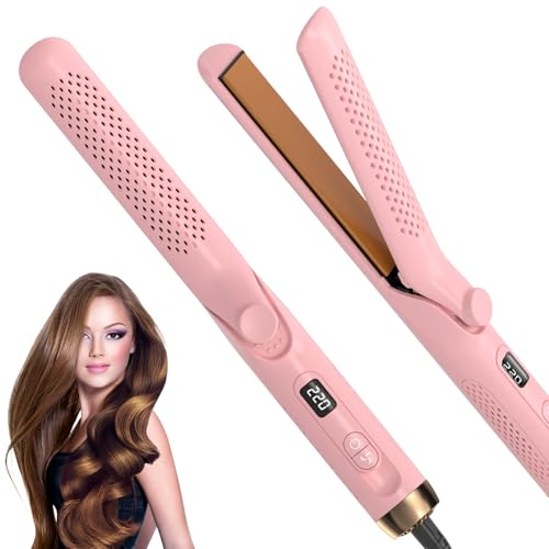 Flat Iron Hair Straightener and Curler 2 in 1, LAYADO 25MM Airflow Style Curling Iron, 360° Airflow Style, Ionic Curling Wand Reduces Damage, 5 Temps & Dual Voltage for Long Short Hair