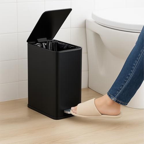Cubo de basura baño 10 litros papelera rectangular con pedal negro 7