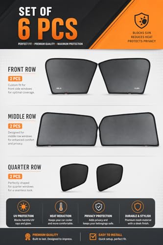 Image of Able Zed Black Half Car Magnetic Sun Shade Curtains for Mahindra Xylo Set of 6 Pcs