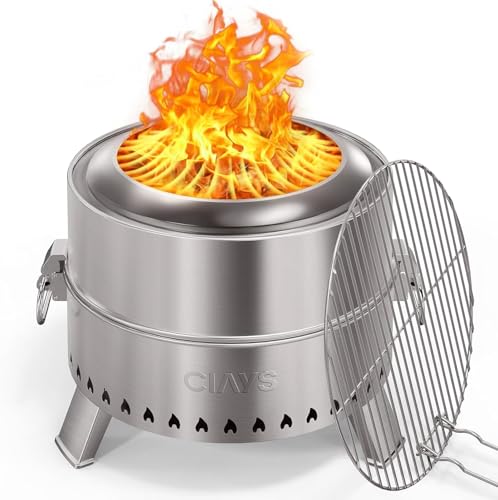 Ciays Smokeless Fire Pit 21 Inch, Portable Wood Burning Firepit for Camping & Backyard,...