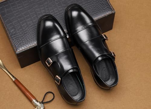 Double Monk Strap Shoes Men Classic Retro Formal Business Loafer Dress Shoes Lightweight Leather Slip On Comfort Wear Low Heel Pointed Cap Toe Buckle Pull-on Oxford Casual Elegant Work Office Wedding2