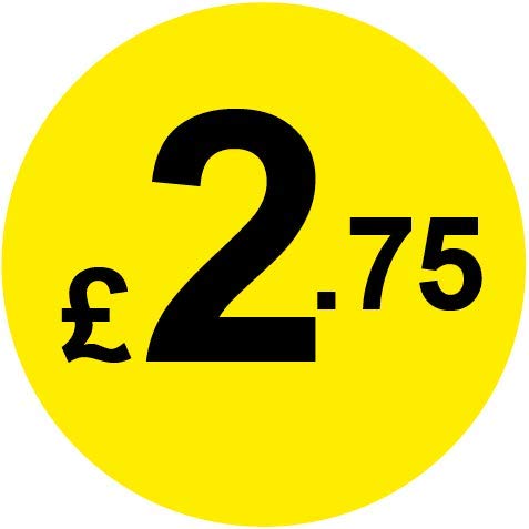 Permanent Adhesive - Black & Yellow 30mm Price Stickers/Labels from 10p to £5.25, 200, £2.75 — image 1