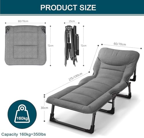 Chaise longue de jardin pliante 175x60cm avec coussin confortable - 7