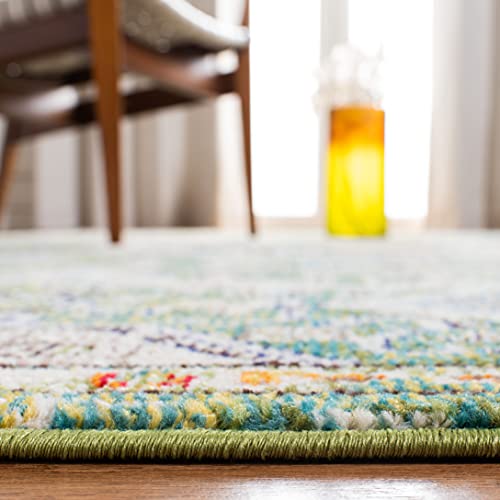 Image of SAFAVIEH Area Rug 8x10 - Madison Collection - Large - Green & Turquoise, Boho Chic Medallion Distressed Design, Non-Shedding & Easy Cleaning, Ideal for Living Room, Bedroom, Dining Space (MAD447Y)