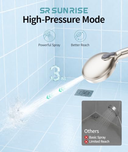 Image of SR SUN RISE Filtered Shower Head with Handheld High Pressure 9 Spray Mode Showerhead Detachable Shower Head Water Softener Filters Beads for Hard Water Remove Chlorine 1 Filter 1.8GPM Brushed Nickel